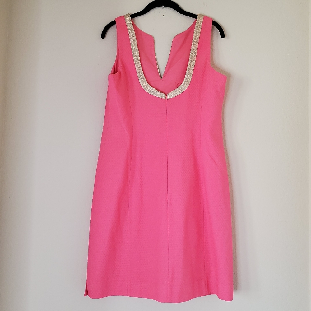 Lilly Pulitzer Womens Shift Sleeveless Dress Pink w/Gold Trim Sz 12 Resortwear - Picture 2 of 13